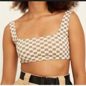 I.AM.GIA Beige and White Checkered Crop Top